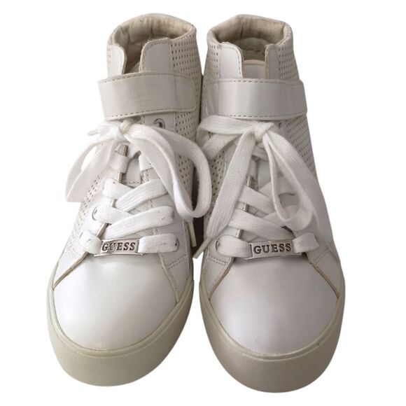 Guess Wedge High Top Sneaker 7.5 Womens Y2K White‎ Leather Streetwear Hip Hop - Picture 11 of 16